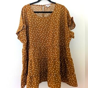 Andrée by Unit Mustard Yellow/Burnt Orange Polka Dot Tiered Ruffle Blouse sz 3X